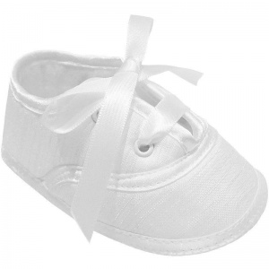 Baby Boys White Dupion Lace Up Christening Shoes